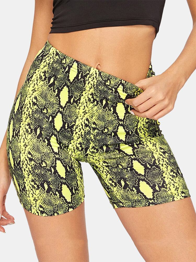 Sport Kvinder Skake-skin Print Yoga High Waist Shorts