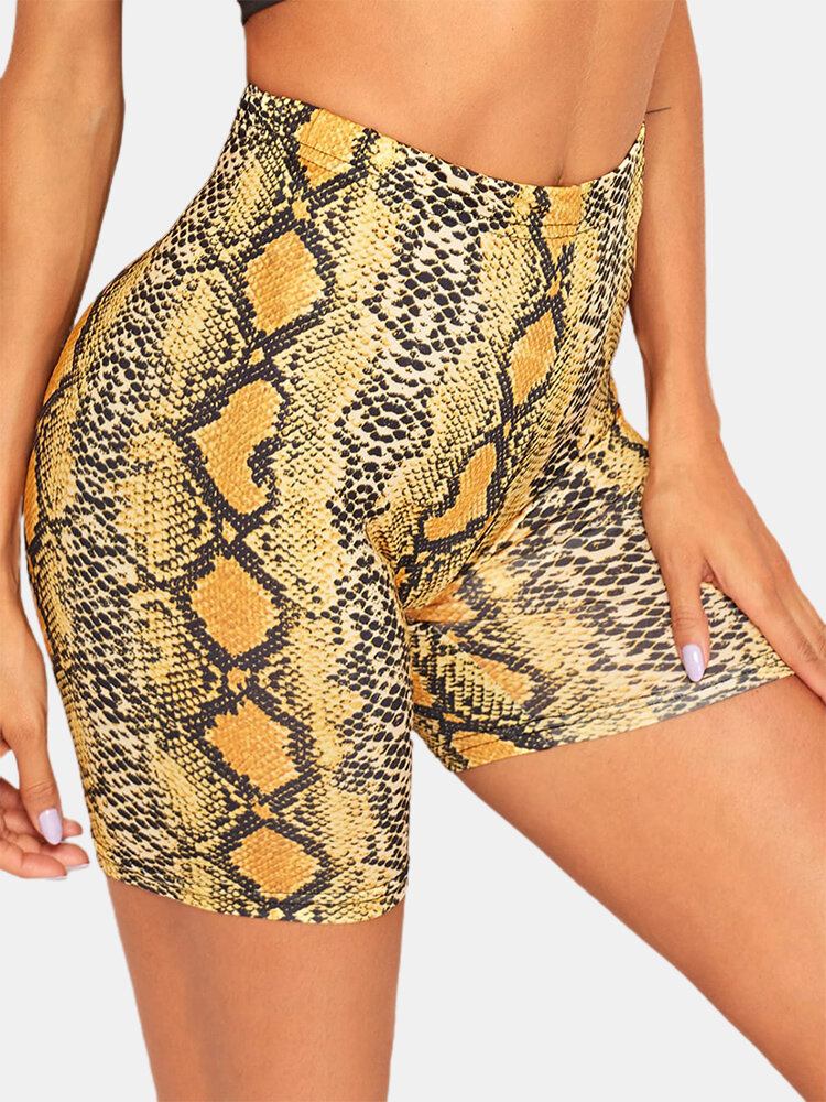 Sport Kvinder Skake-skin Print Yoga High Waist Shorts