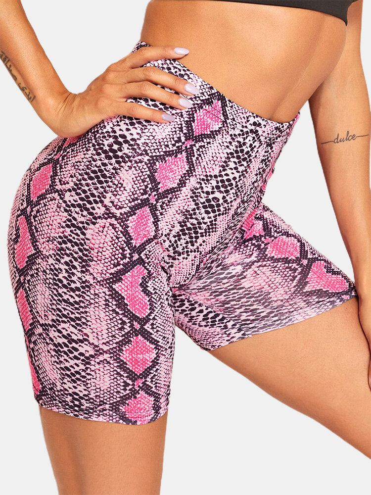 Sport Kvinder Skake-skin Print Yoga High Waist Shorts