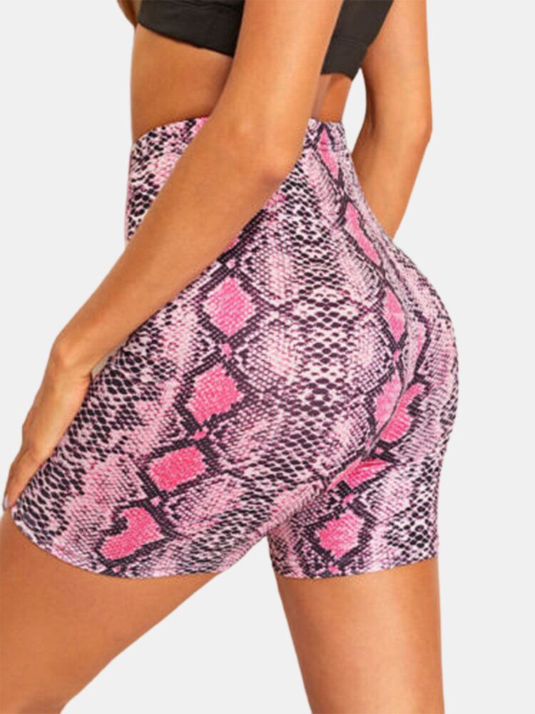 Sport Kvinder Skake-skin Print Yoga High Waist Shorts