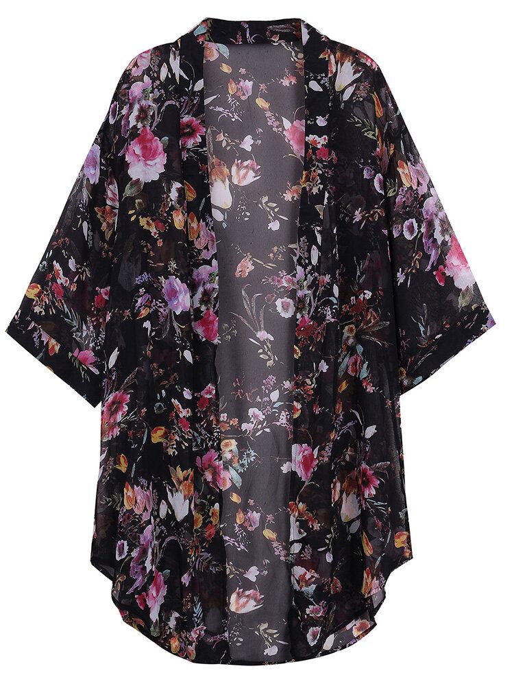 Bohemian Dame Floral Chiffon Bikini Smock Sheer Cardigan