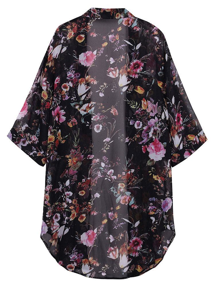 Bohemian Dame Floral Chiffon Bikini Smock Sheer Cardigan