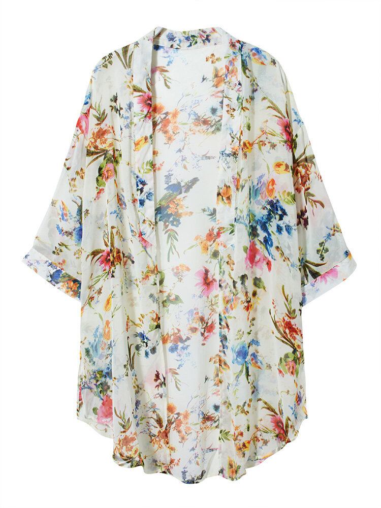 Bohemian Dame Floral Chiffon Bikini Smock Sheer Cardigan