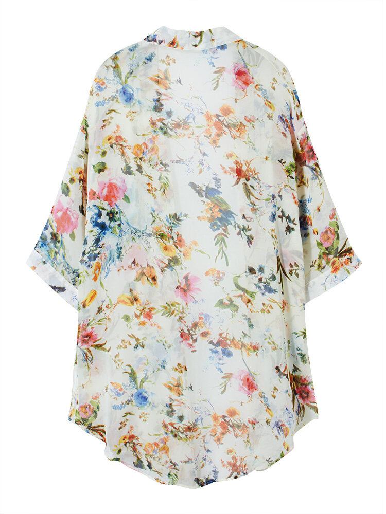 Bohemian Dame Floral Chiffon Bikini Smock Sheer Cardigan