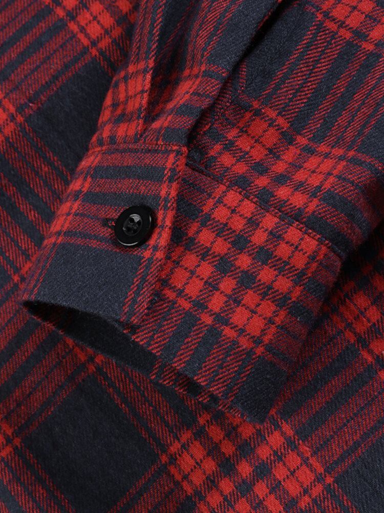 Dame Plaid Retro Knap Manchetter Split Sidelommer Revers Langærmet Skjortekjole Cardigan