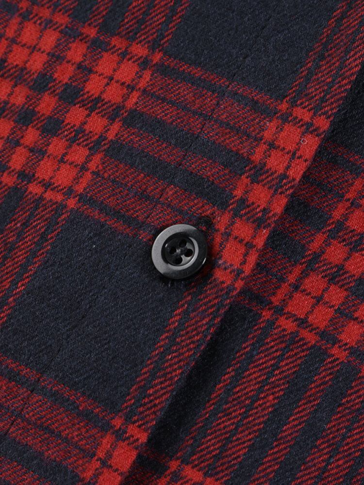 Dame Plaid Retro Knap Manchetter Split Sidelommer Revers Langærmet Skjortekjole Cardigan