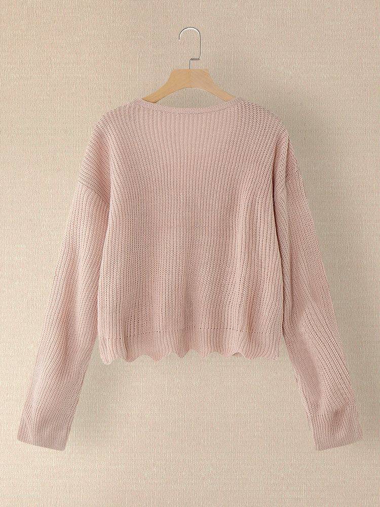 Dame Solid Simple Mild Pink Uregelmæssig Hem Daily Wear Strikket Cardigan