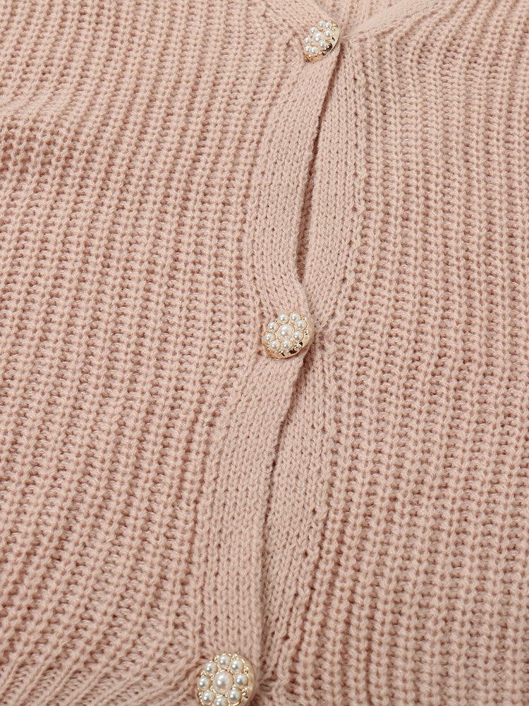 Dame Solid Simple Mild Pink Uregelmæssig Hem Daily Wear Strikket Cardigan