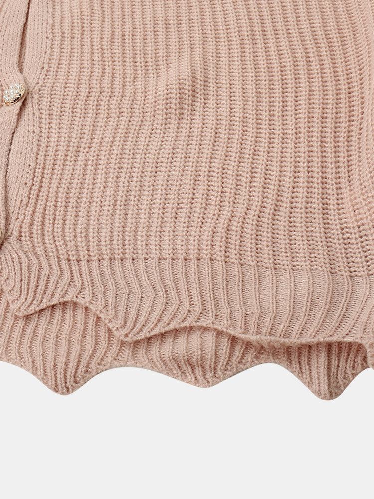 Dame Solid Simple Mild Pink Uregelmæssig Hem Daily Wear Strikket Cardigan