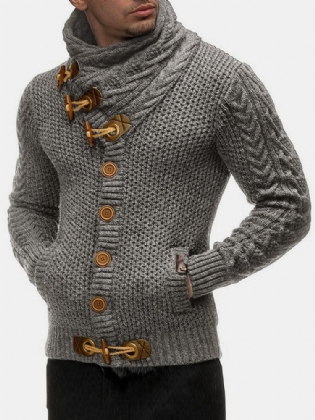 Ensfarvet Strikket Højhalset Enkeltradet Sweater Cardigans Til Mænd