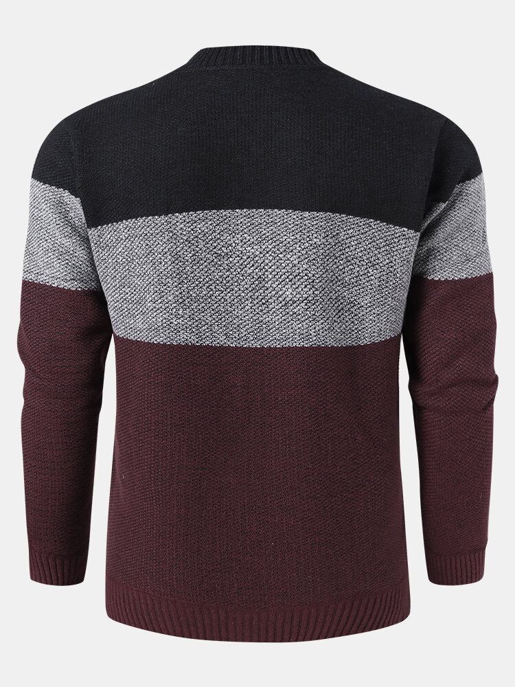 Herre Colorblock Strikket Lynlås Baseballkrave Sweater Cardigans