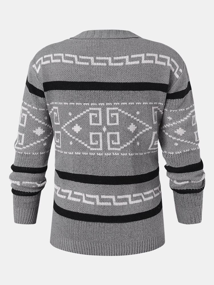 Herre Etnisk Print Lynlås Strikket Casual Slim Fit Langærmet Cardigan Sweater