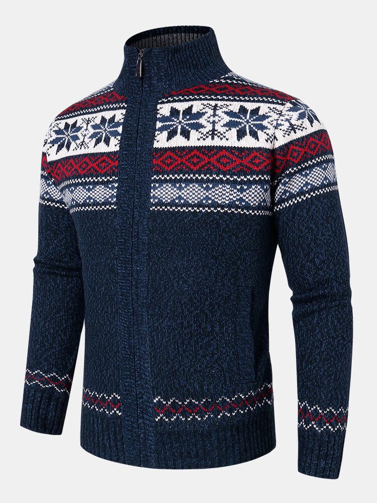 Herre Geometrisk Grafik Strikket Fleeceforet Varm Sweater Cardigans