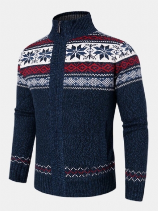 Herre Geometrisk Grafik Strikket Fleeceforet Varm Sweater Cardigans