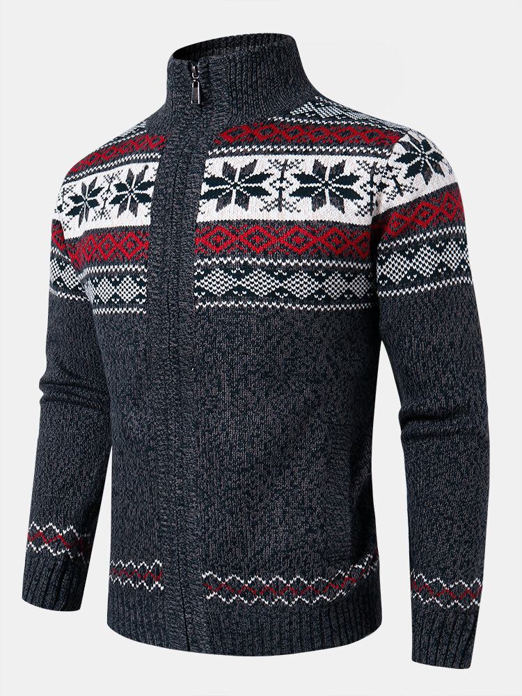 Herre Geometrisk Grafik Strikket Fleeceforet Varm Sweater Cardigans