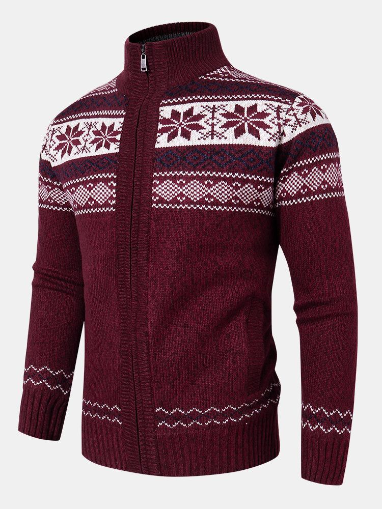 Herre Geometrisk Grafik Strikket Fleeceforet Varm Sweater Cardigans