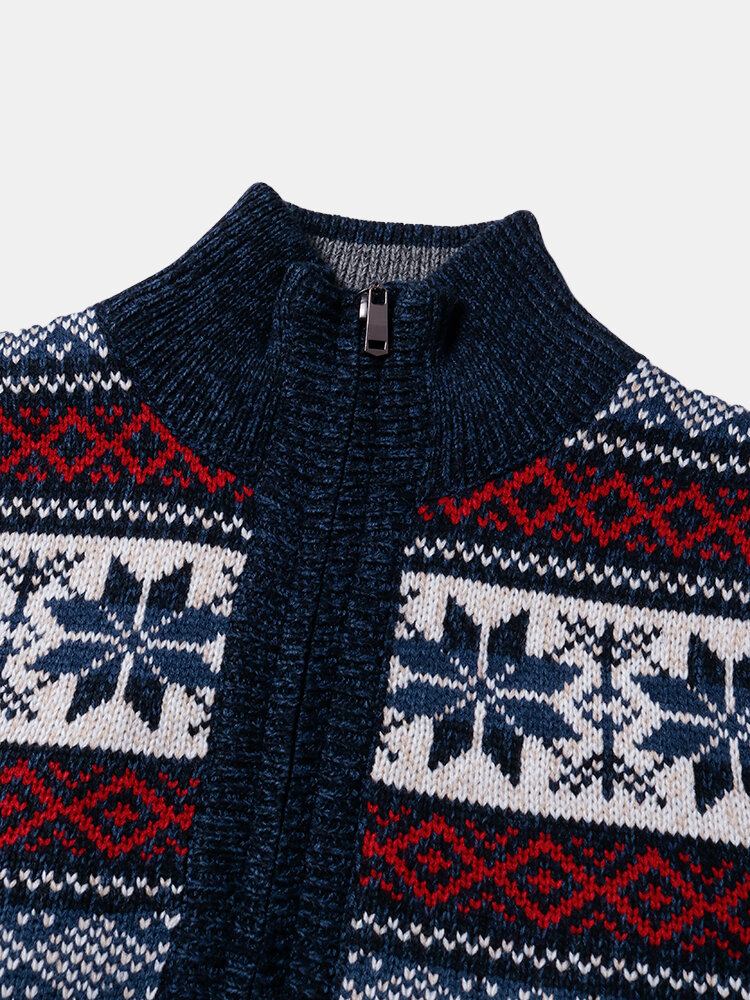 Herre Geometrisk Grafik Strikket Fleeceforet Varm Sweater Cardigans