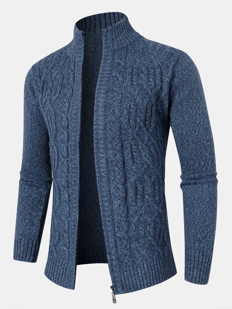 Herre Kabelstrikket Lynlås Langærmet Sweater Cardigans