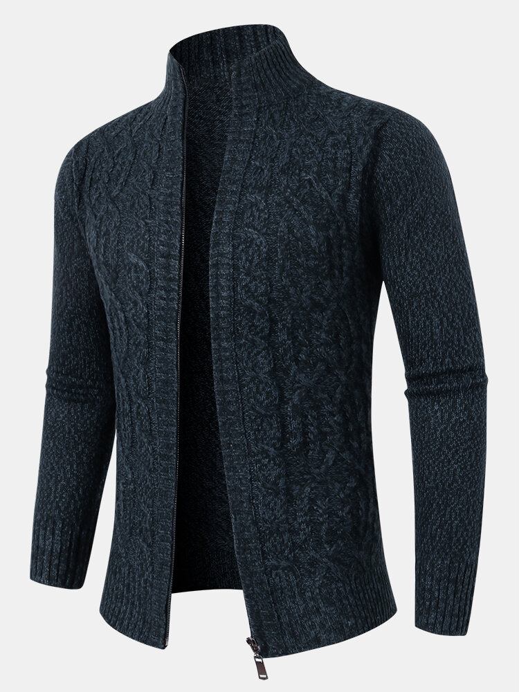 Herre Kabelstrikket Lynlås Langærmet Sweater Cardigans