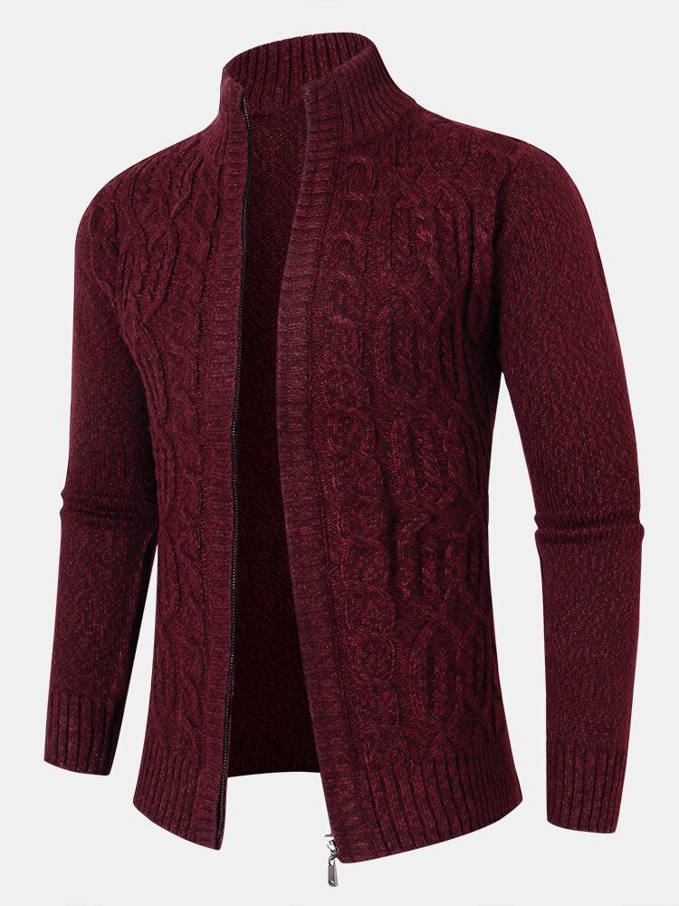 Herre Kabelstrikket Lynlås Langærmet Sweater Cardigans