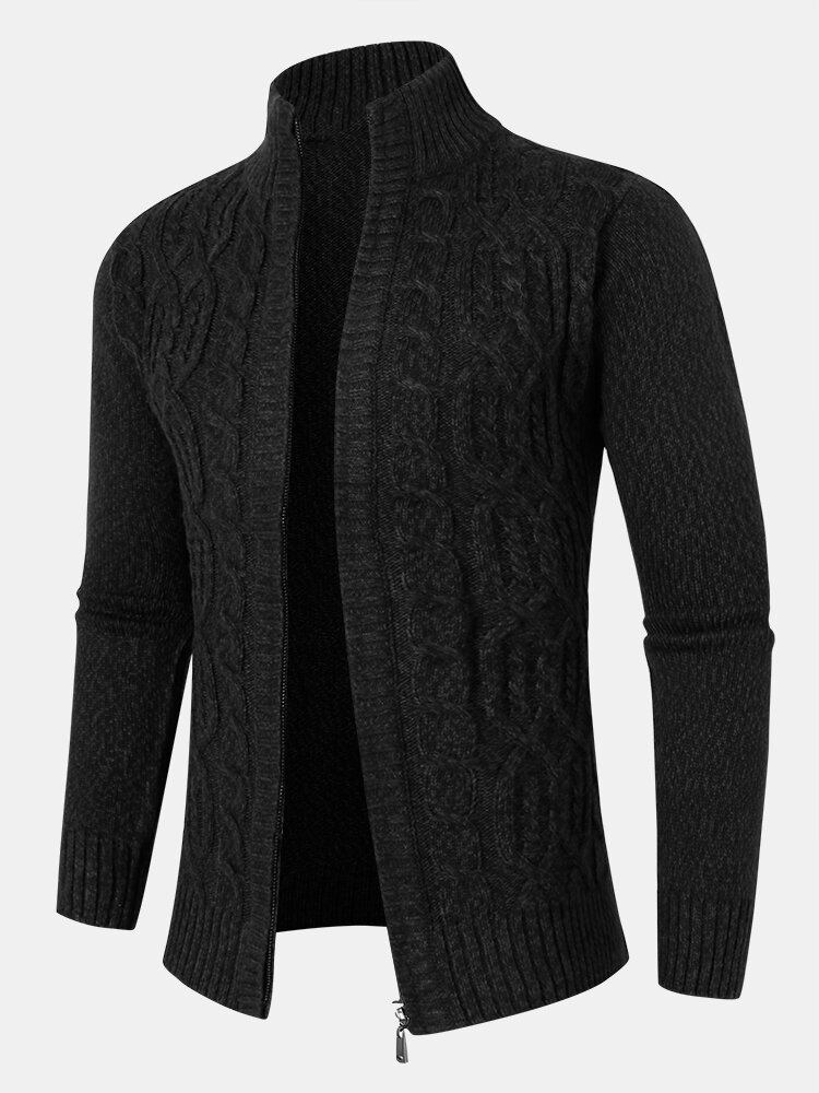 Herre Kabelstrikket Lynlås Langærmet Sweater Cardigans