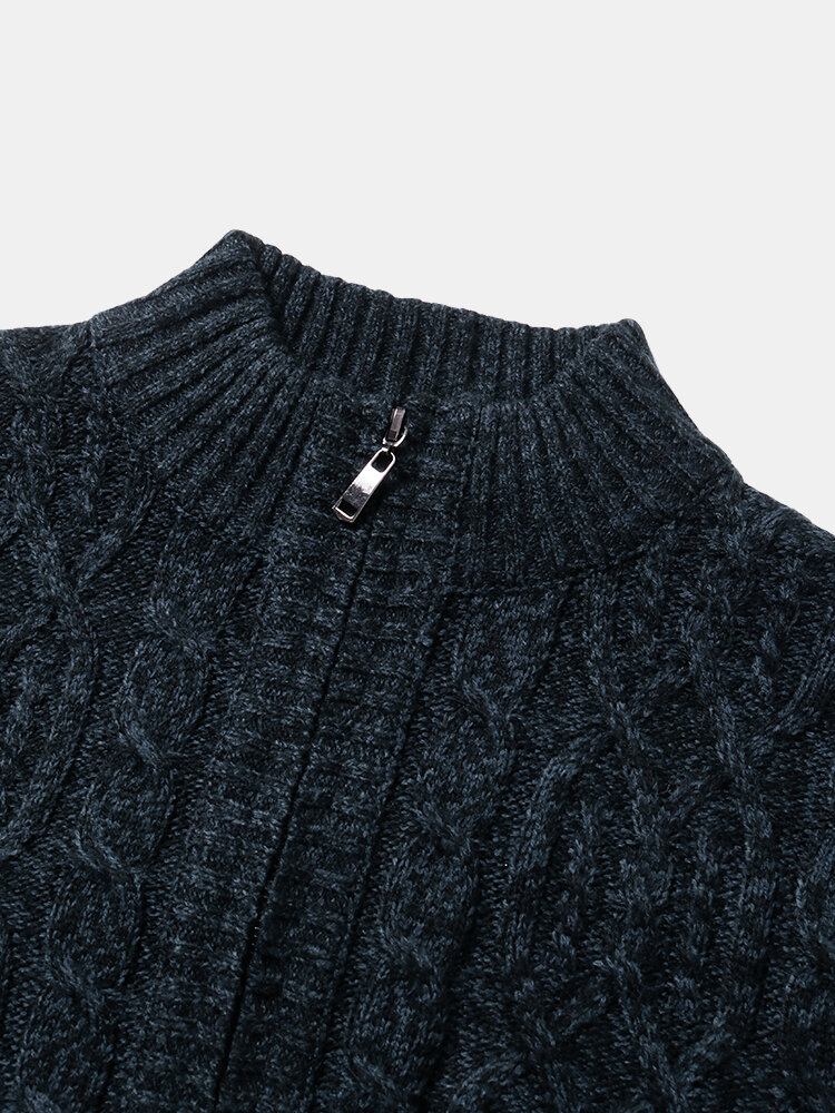 Herre Kabelstrikket Lynlås Langærmet Sweater Cardigans