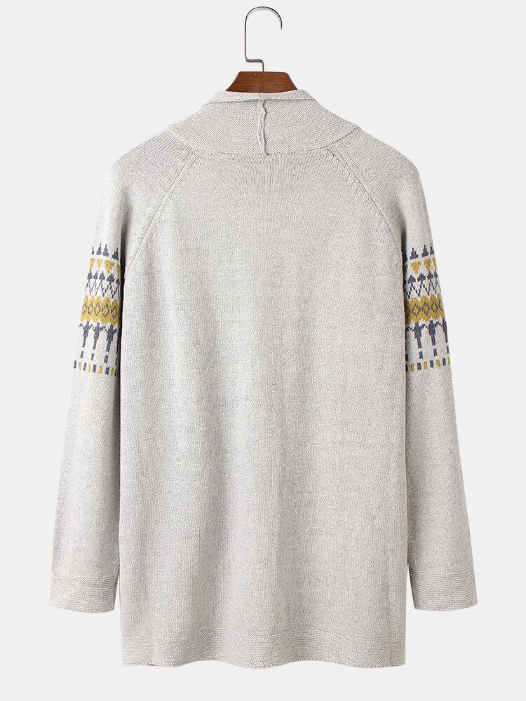 Herre Vintage Mønster Strikket Knap Foran Casual Cardigans Med Raglanærmer