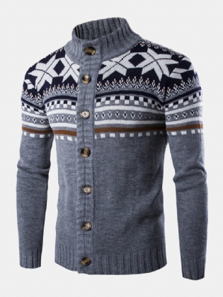Jul Herre Strikket Geometri Grafik Button Up Varm Sweater Cardigans