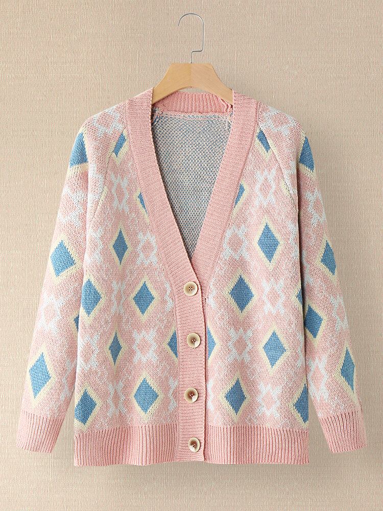 Kvinder Argyle Mønster Geometrisk Strikket Casual Animeret Cardigan Med Knapper