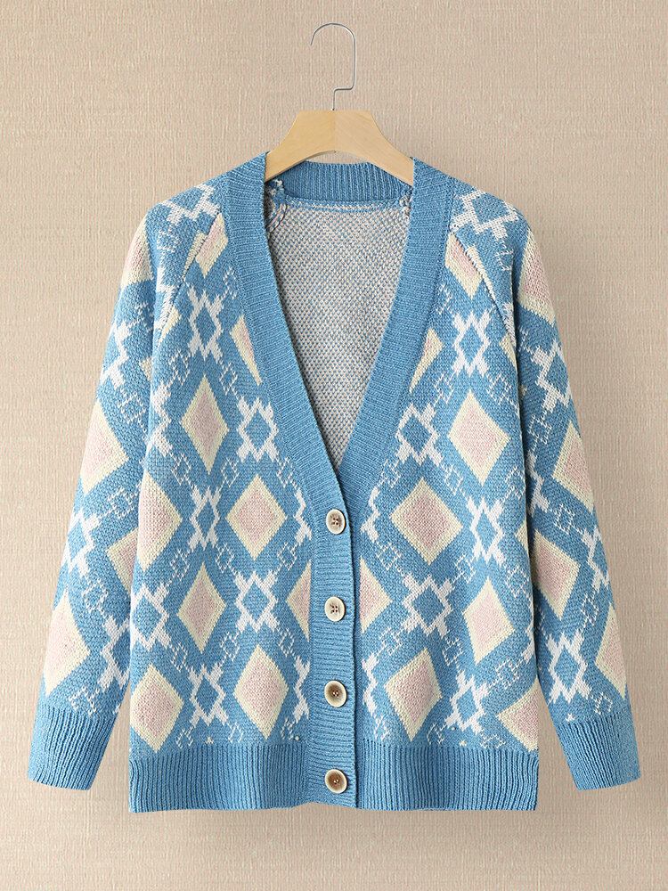 Kvinder Argyle Mønster Geometrisk Strikket Casual Animeret Cardigan Med Knapper