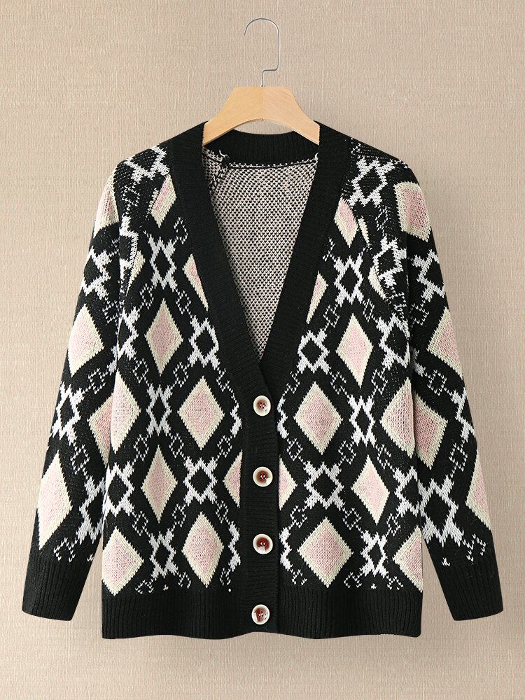 Kvinder Argyle Mønster Geometrisk Strikket Casual Animeret Cardigan Med Knapper