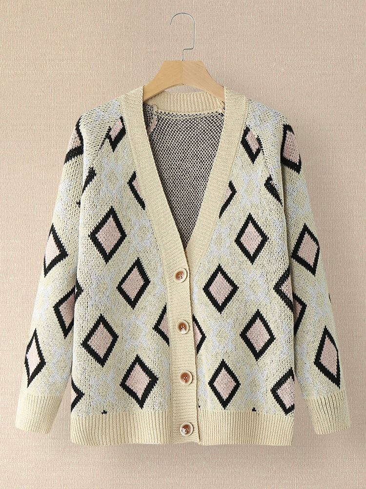 Kvinder Argyle Mønster Geometrisk Strikket Casual Animeret Cardigan Med Knapper