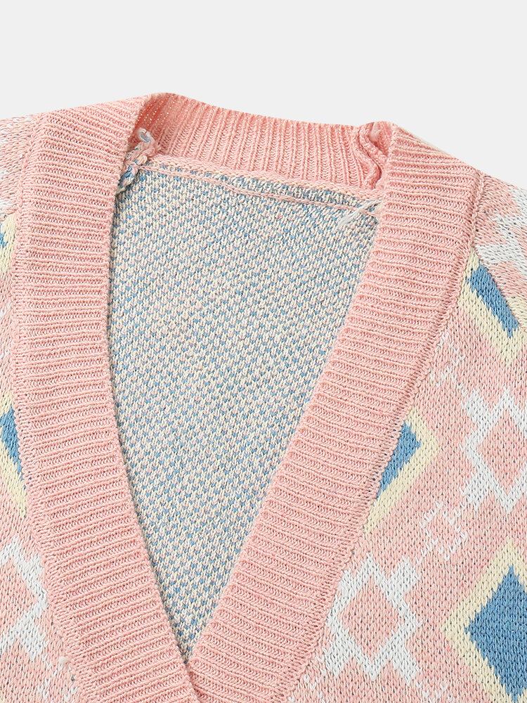 Kvinder Argyle Mønster Geometrisk Strikket Casual Animeret Cardigan Med Knapper