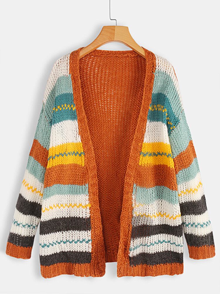 Kvinder Casual Stribet Farveblok Sweater Cardigans