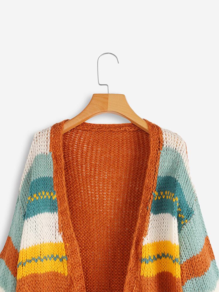 Kvinder Casual Stribet Farveblok Sweater Cardigans