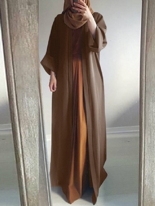 Kvinder Vintage Ensfarvet Løs Casual Cardigan Abaya Kaftan Langærmet Robe