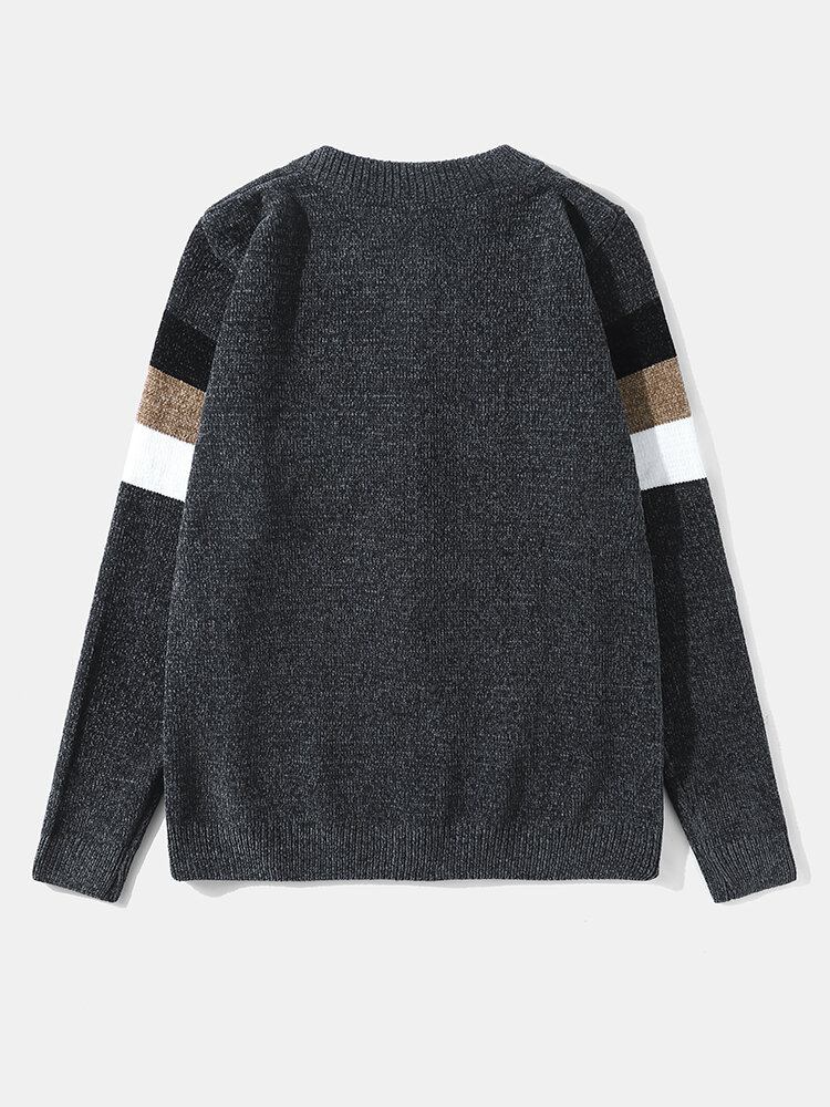 Mænd Chenille Kontrast Strip Lommer Lynlås Cardigans Sweatere Cardigans