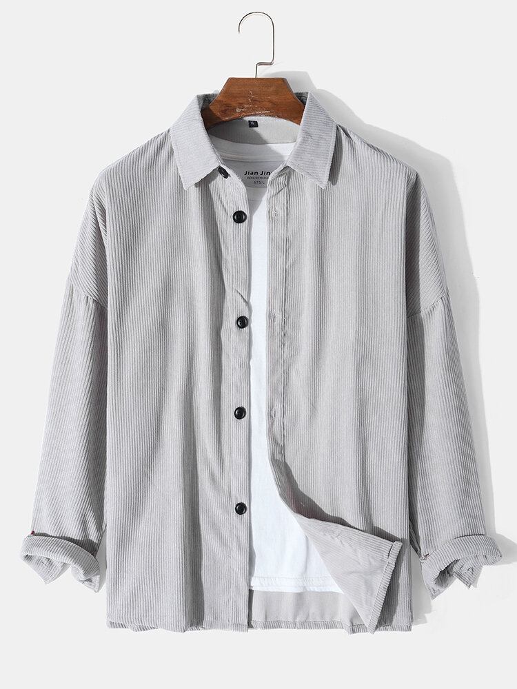 Mænds Corduroy Solid Button Down Front Outwear Cardigan