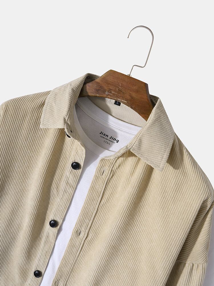 Mænds Corduroy Solid Button Down Front Outwear Cardigan