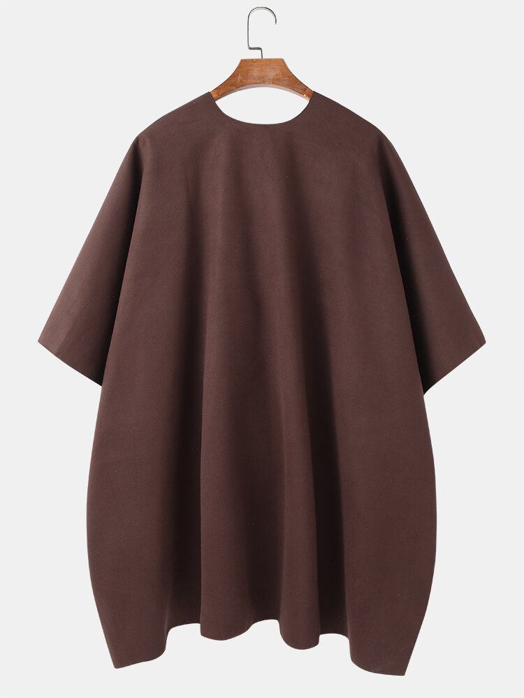 Mænds Solid Åben Front Afslappet Høj Lav Søm Oversized Cape Cardigans