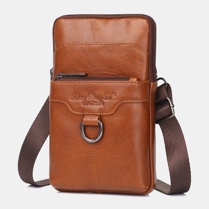 Ægte Læder Koskind Til Mænd Vintage Business 6.5 Tommer Telefontaske Crossbody-taske Taljetaske Sling-taske