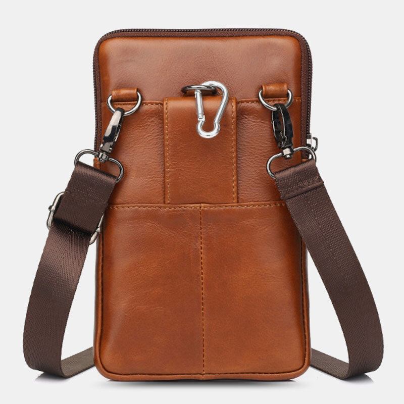 Ægte Læder Koskind Til Mænd Vintage Business 6.5 Tommer Telefontaske Crossbody-taske Taljetaske Sling-taske