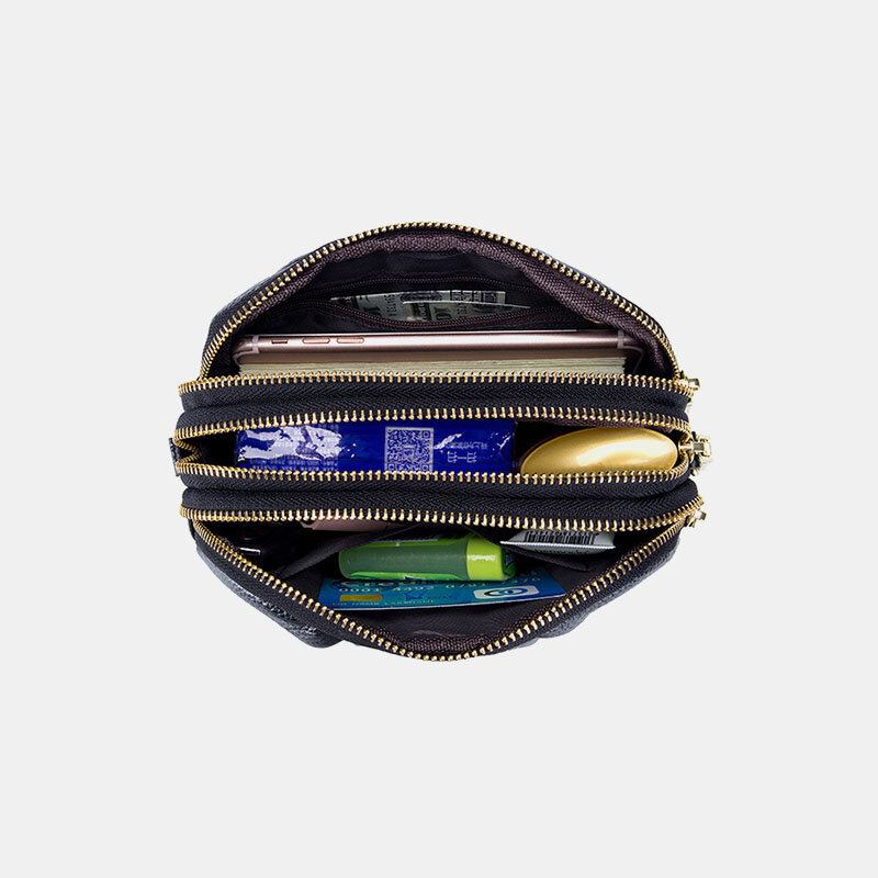 Ægte Læder Til Kvinder Med 3 Lynlåslomme Folddesign Crossbody-taske