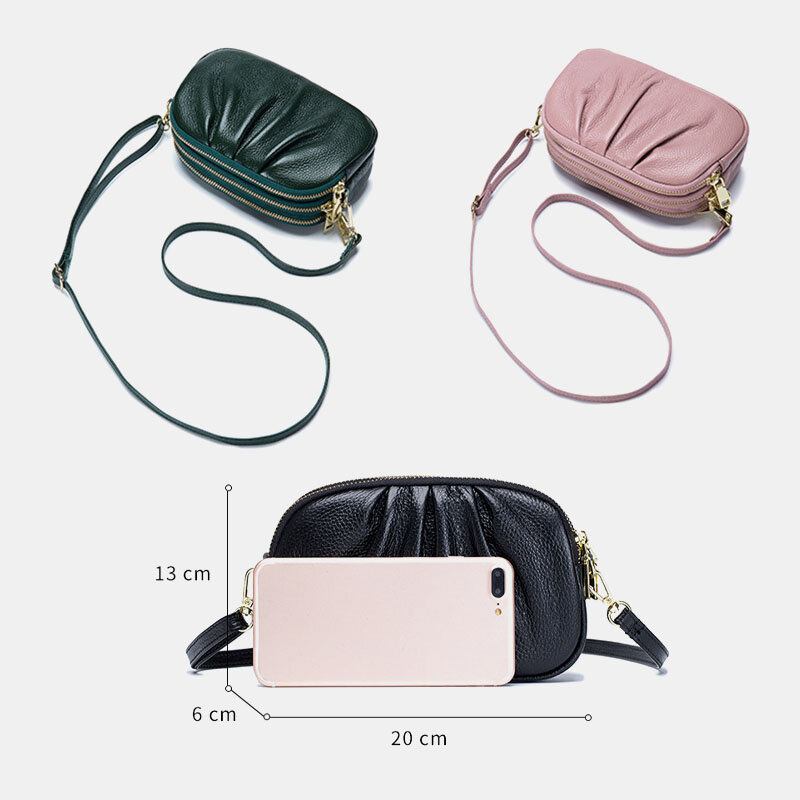 Ægte Læder Til Kvinder Med 3 Lynlåslomme Folddesign Crossbody-taske