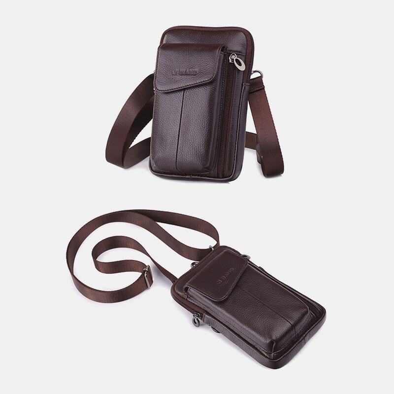 Ægte Læder Til Mænd 6.5 Tommer Telefontaske Taljetaske Bæltetaske Crossbody-taske