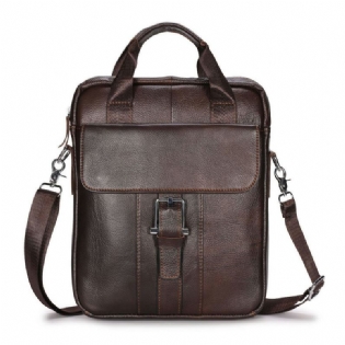 Ægte Læder Til Mænd Med Stor Kapacitet Crossbody-taske Vintage Business Solid Briefcase Skuldertaske Messenger Bag