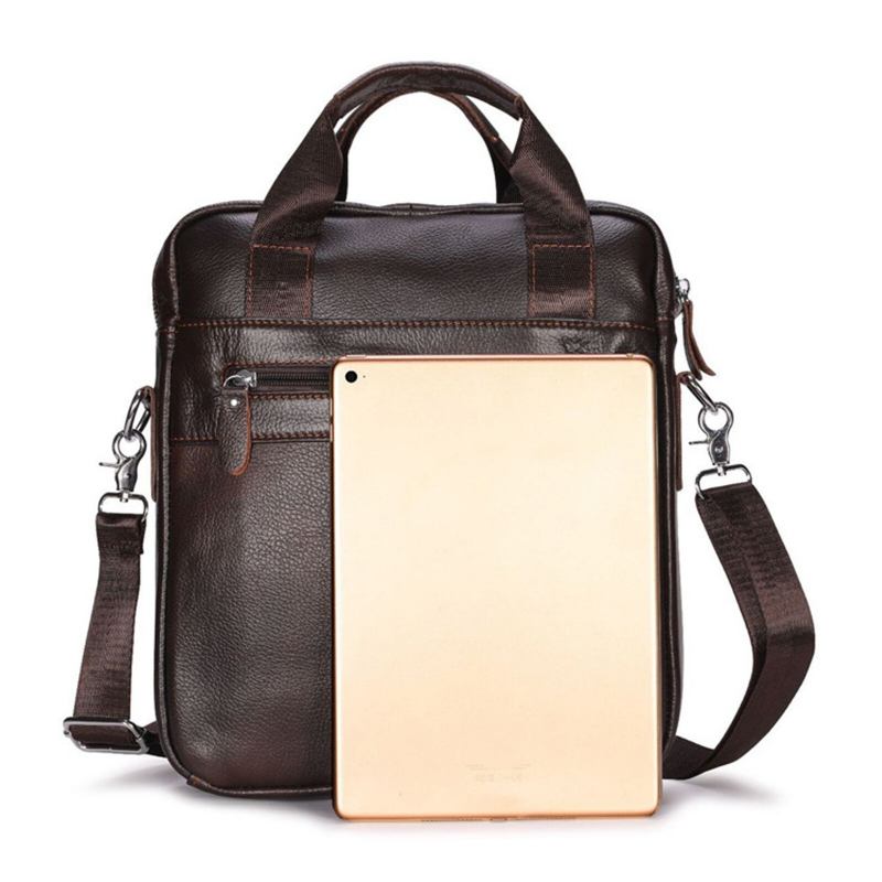 Ægte Læder Til Mænd Med Stor Kapacitet Crossbody-taske Vintage Business Solid Briefcase Skuldertaske Messenger Bag