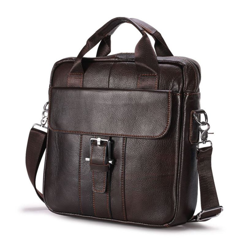 Ægte Læder Til Mænd Med Stor Kapacitet Crossbody-taske Vintage Business Solid Briefcase Skuldertaske Messenger Bag