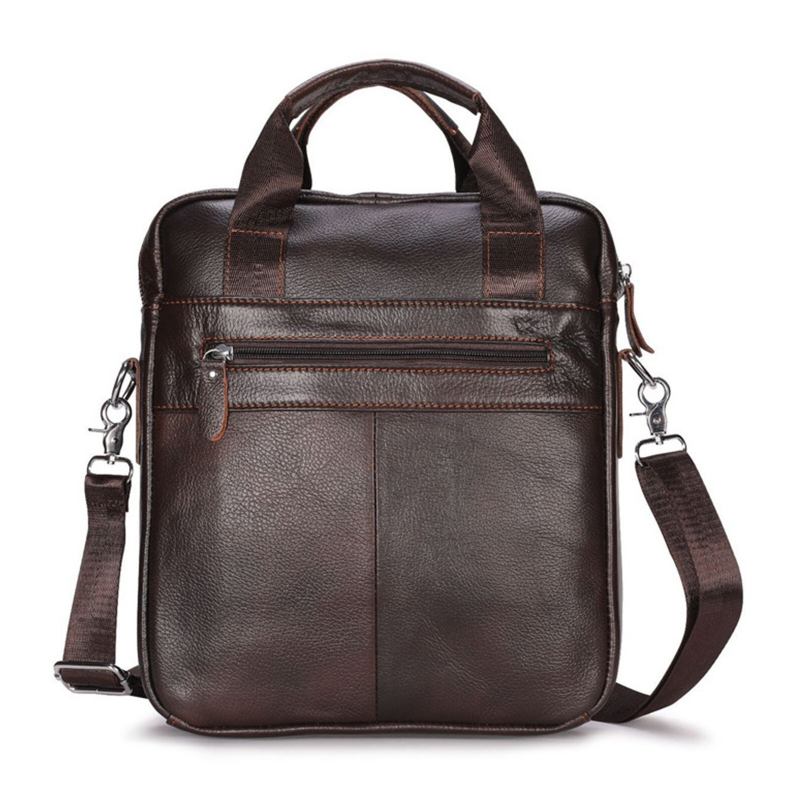 Ægte Læder Til Mænd Med Stor Kapacitet Crossbody-taske Vintage Business Solid Briefcase Skuldertaske Messenger Bag