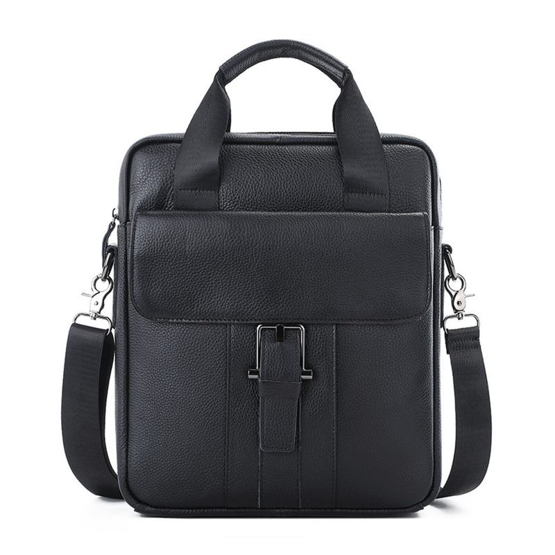 Ægte Læder Til Mænd Med Stor Kapacitet Crossbody-taske Vintage Business Solid Briefcase Skuldertaske Messenger Bag